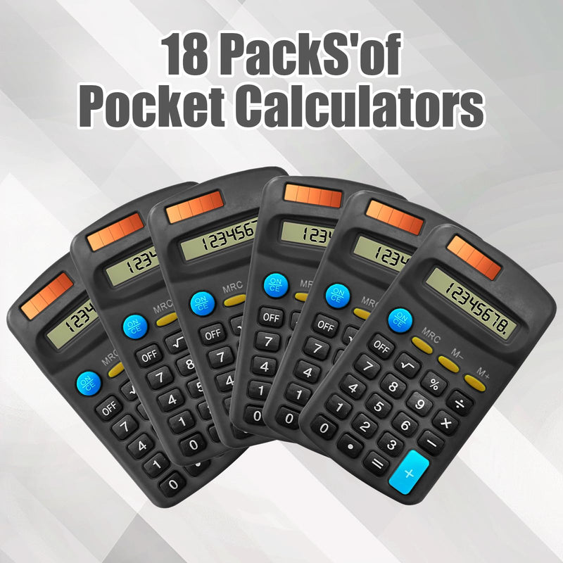 18 Pack Basic Calculators for Students, Pocket Calculator Bulk Classroom Mini Calculators Solar and Battery Dual Powered Handheld Calculator 8 Digit Display for Office School and Home (Black) Black