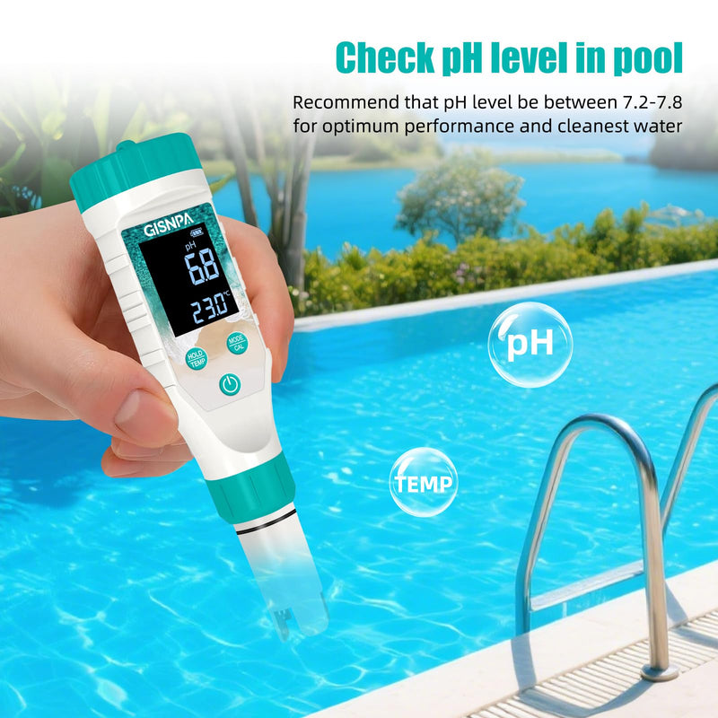 Chlorine Tester & Pool Salt Tester, Digital Pool Water Tester, Pool pH Tester 7 in 1 FAC Digital Salinity Tester for Saltwater Aquarium Sodium Chloride Swimming Pools Hot Tubs Spas Green
