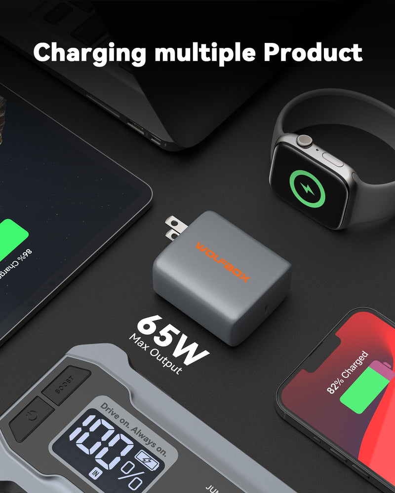 Wolfbox 65W Type-C PD Charge Compatible with Wolfbox Brand Jump Starter, Fast Charging, Universal Compatibility