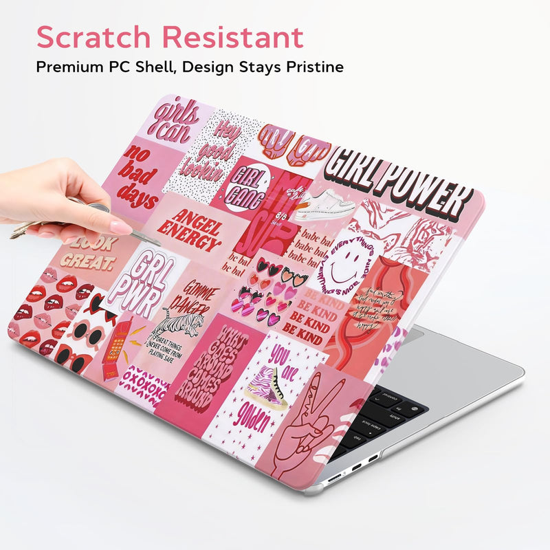 B BELK for MacBook Air 15 inch Case M5/M4/M3/M2/M1 2026 2025 2024 2023 | Pattern Hard Shell Case with Keyboard Cover & Screen Protector, Model A3448 A3241 A3114 A2941, Girl Power Pink Collage