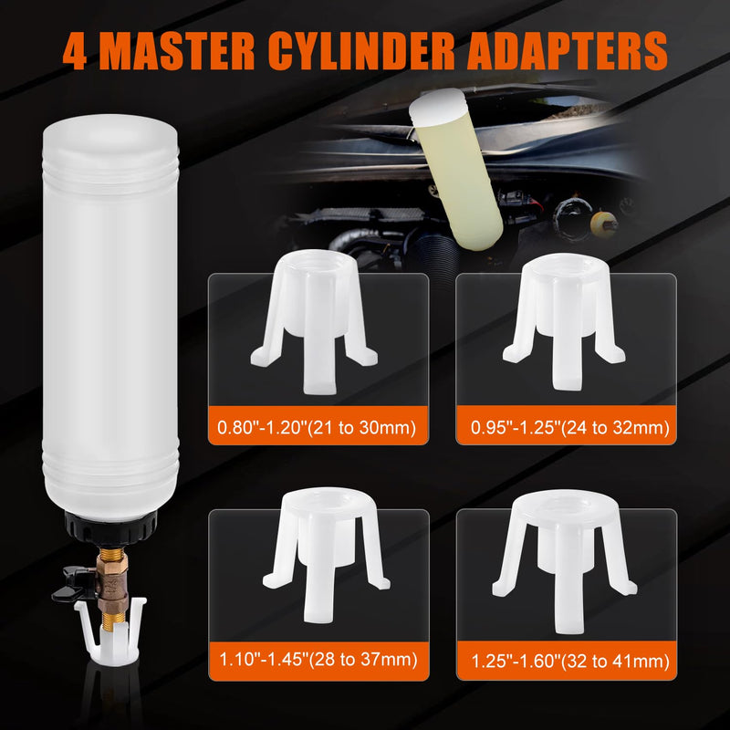 Pneumatic Vacuum Brake and Clutch Fluid Bleeder Tool Kit, Car Truck Motorcycle Brake Oil Change Set with Extractor and Refill Bottle, 4 Master Cylinder Adapters, 2 Air Quick Plugs