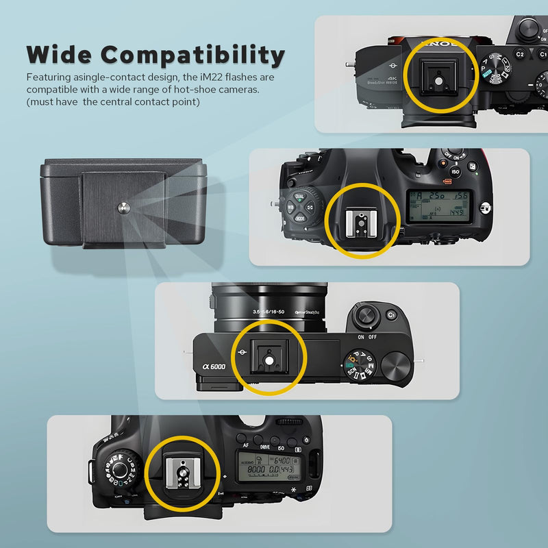Godox iM22 Mini Flash for Canon/Sony/Fujifilm/Nikon/Panasonic/Olympus | Built-in Battery, USB C Charging, 5 Levels Flash Power, GODOX Flash iM 22 Mini Camera Flash