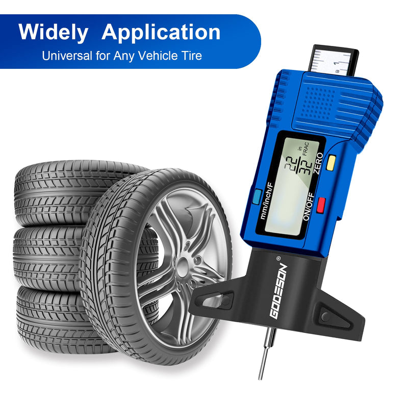 Godeson Digital Tire Gauge with 3 Modes - Fractional Inch, Decimal Inch and Millimeter, Accurate Tire Gauge for Motorcycles, Cars, Trucks Blue