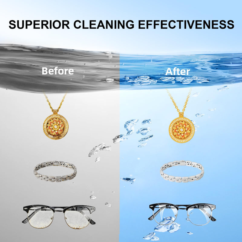 Ultrasonic Jewelry Cleaner Pro for Silver，Eyeglasses, Rings, Retainers, Dentures，Watch Strap, 3 Timer Modes，450ml Capacity (053-P303) 053-P303
