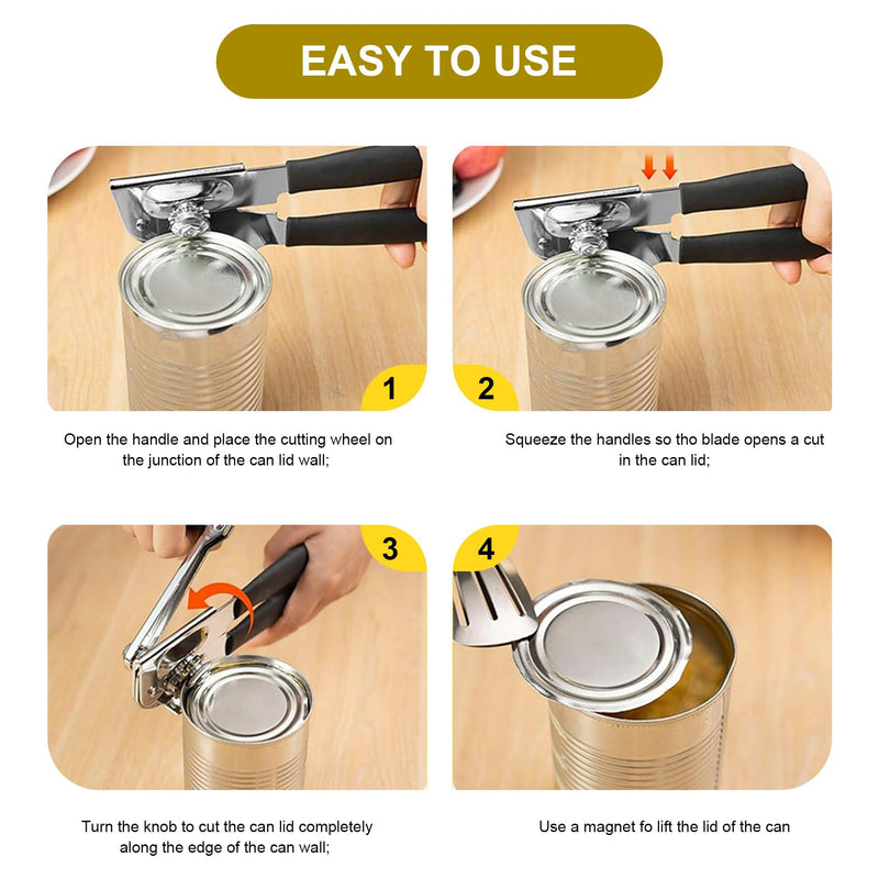 Commercial Can Opener, Stainless Steel Heavy Duty Manual Hand Crank Can Opener, with Comfortable Ergonomic Design Extra-long Handles, Large Handheld Smooth Can Open Easy for Big Cans, Red