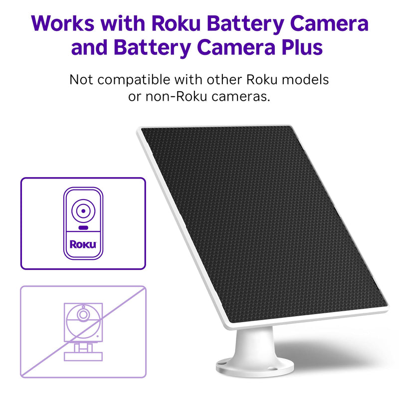 Roku Solar Panel USB-C 2025 for Roku Battery Camera and Battery Plus Only - IP65 Weather Resistant Solar Charger for Driveway, Backyard, & Porch with 360° Swivel Mount - Smart Home