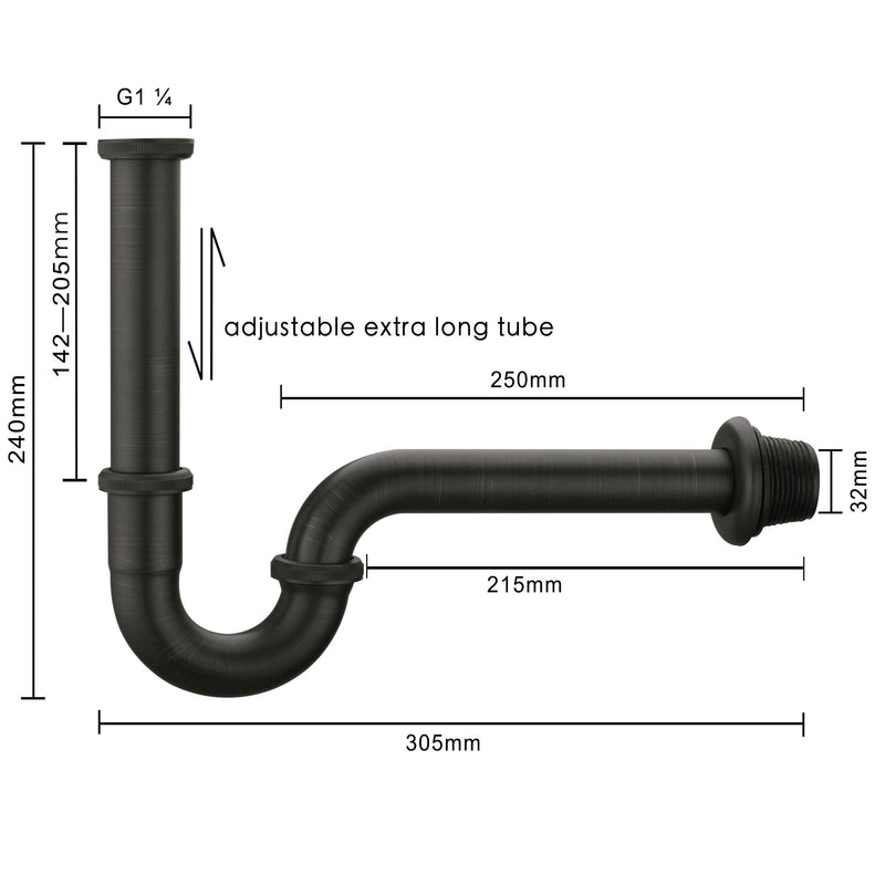 Brass P Trap, 1 1/4 Bathroom Basin Sink Waste Trap Drain Kit with Flange and Slip Joint Extension Tube Drain Tailpiece, Adjustable Height, Oil Rubbed Bronze Finished