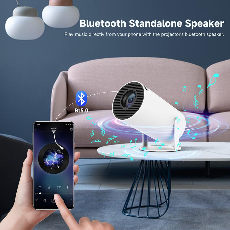1080P Projector with Android 11, 300 ANSI Home Theater Projector, 4K Support, 30-130” Display, WiFi 6, BT 5.0, Portable Movie Projector Compatible with Smartphone, HDMI,USB white