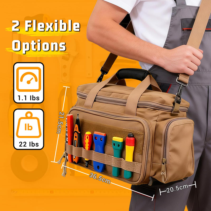 14-Inch Heavy Duty Tool Bags for Men, Tactical Tool Bag With Anti-Friction Bottom, Hand Tool Storage Bag, Work Tote Bag and 16+ Multi-Pockets, Ideal Gift For Mechanics, Electricians, Carpenters