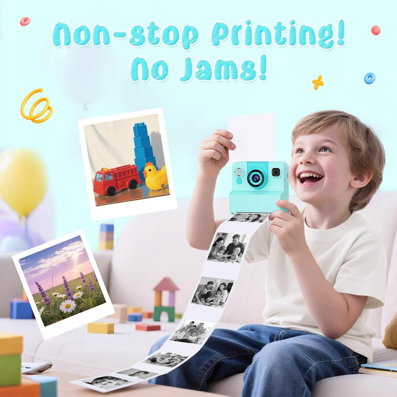 Alotwan Kids Instant Print Camera Video, 32GB Card, 3 Rolls Paper | Flip Lens, 48MP HD Digital Photo, Fun Photo Effects & Frames, Pocket Size Travel, Gift for Boys Girls