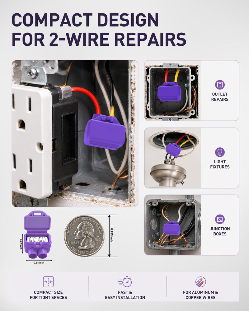2-Port Aluminum-to-Copper Wire Connectors, 10 Pack Screw Terminal Electrical Wire Connectors, Pre-Filled with Oxide Inhibitor for Solid & Stranded Wires, Residential & Industrial Wiring