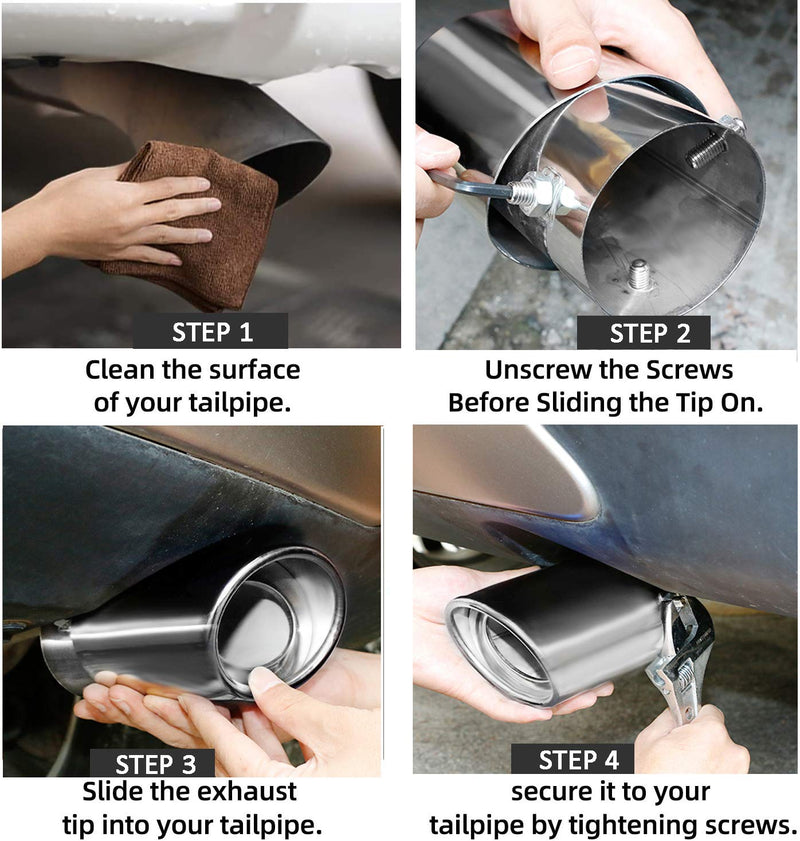 Dsycar Universal Stainless Steel 1.5" - 2.25" Inlet Exhaust Tips, Fit Pipes Diameter 1.5-2.25 inch, Adjustable Car Decoration Chrome-Plated Finish Exhaust Tailpipe Tip, 3.3" Outlet, 5.4" Long Straight