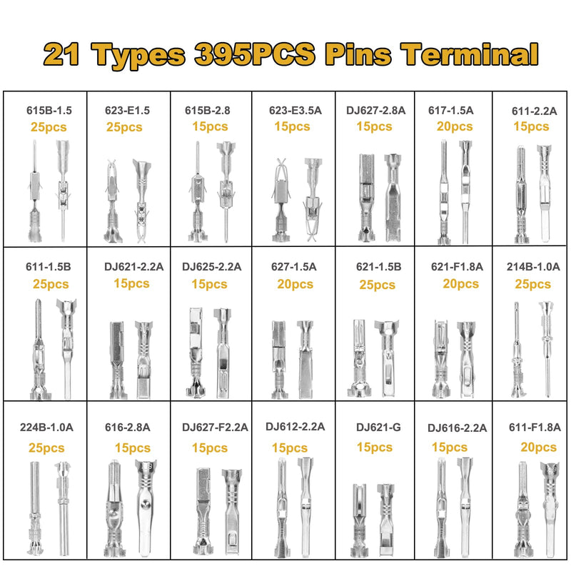 799Pcs Connector Pins Terminal Car Electrical Wire Terminal Tool 1/1.5/1.8/2.2/2.8/3.5mm Seals Automotive Motorcycle Connector Removal Male Female Crimp Pins Non-Insulated Plug Kit