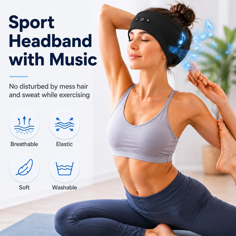 2-Pack Sleep Headphones Bluetooth Headband with Thin Speakers-Black&Gray | Headband Headphones for Sleeping & Sports, No Ear Pressure for Side Sleepers,12-Hour Battery, Works with All Bluetooth Device Black&Grey