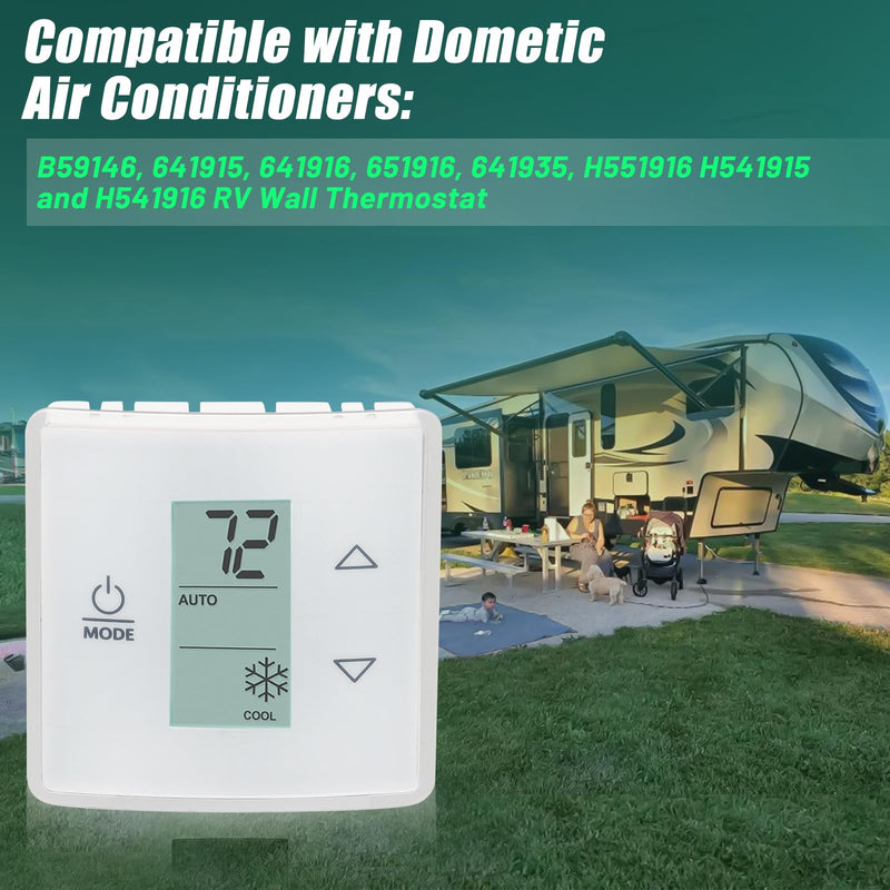 White 3316250.700 RV Single Zone Wall Thermostat for Dometic RV/Camper Conditioners, Three Input Areas, Bright Blue Backlight Self-extinguishing w/Digital Temperature Display, Cool/Furnace/Heat Strip