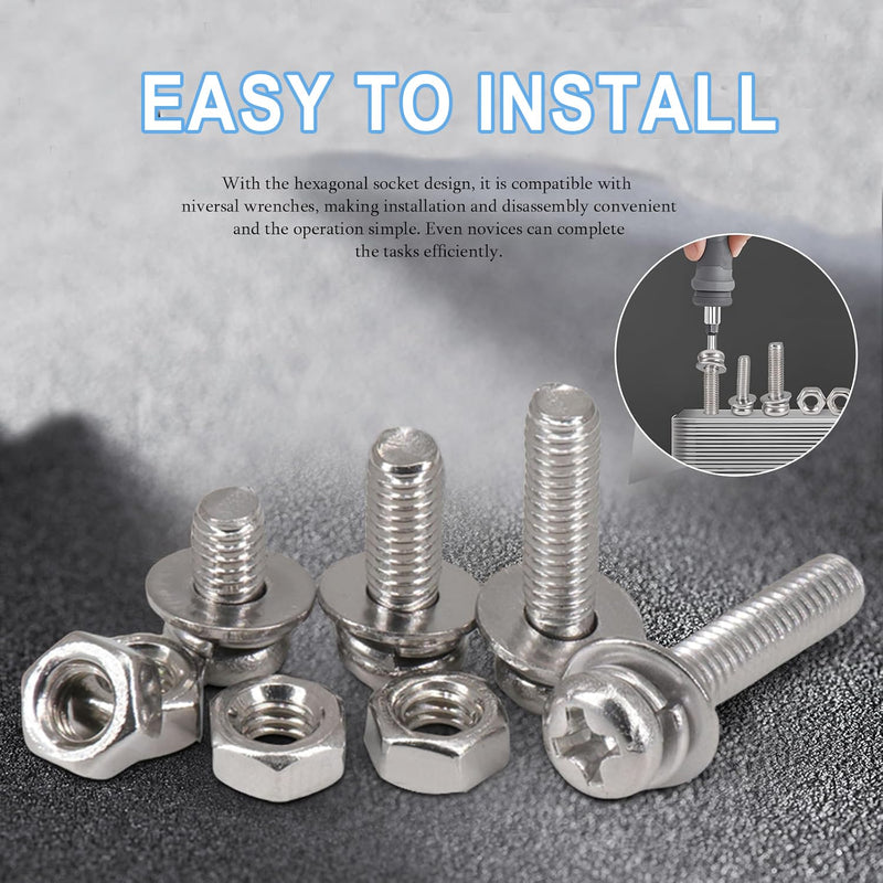 351Pcs Machine Screw 304 Stainless Steel Nuts and Bolts (M3/M4/M5)#6-32#8-32#10-24 Assortment Kits Nuts Phillips Pan Head Bolts, Washers 351Pcs