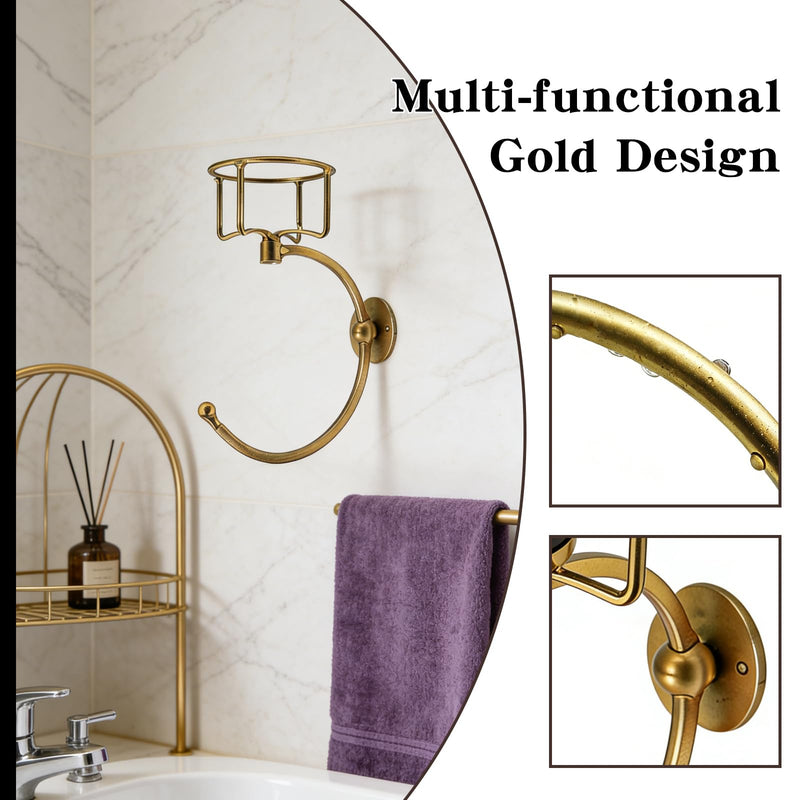 Gold Bathroom Wall Hand Towel Holder with Candle/Aromatherapy Holder, Multi-Functional Gold Wall Hooks,Candle Holders for Bathroom Décor