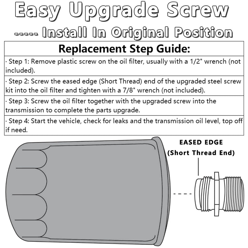 68RFE Transmission Spin On Filter Screw Steel Upgrade for 2007-2021 Dodge Ram 2500 3500 Cummins Diesel 6.7L Engine, Silver