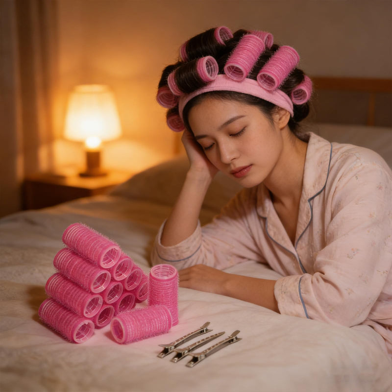  [AUSTRALIA] - 12 Pcs Hair Rollers with Clips, Self Grip Hair Rollers With Small Comb and 12 Pcs Clips, Rollers for Hair, for Tight Curls and Waves Long Medium Short Hairs