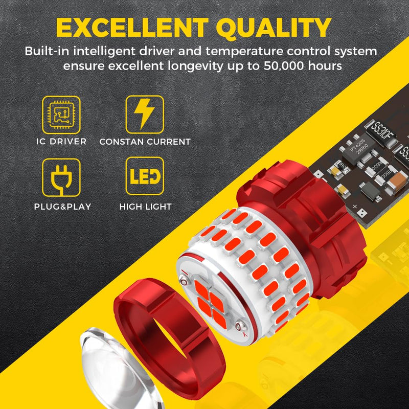 BMT xms 7443 LED Strobe Brake Lights Bulbs Red Light, Super Bright T20 W21W 7440 7441 7444 7443R Flashing Strobe Light, Pack of 2
