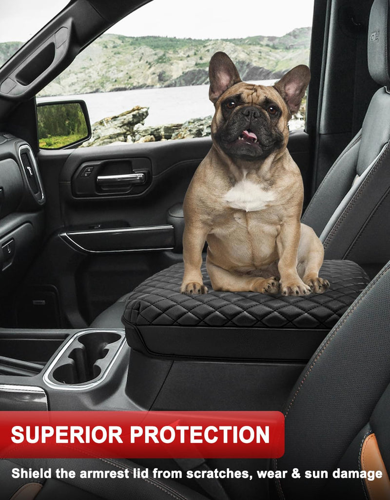 KBH Center Console Armrest Cover for Chevy Chevrolet Silverado & GMC Sierra 2019-2026, Tahoe & Suburban & Yukon 2021-2026, Bucket Seat Only, Vinyl Leather Car Arm Rest Box Cushion Pad Covering, Black Bucket Seat 2019-2026 Silverado, Sierra etc.