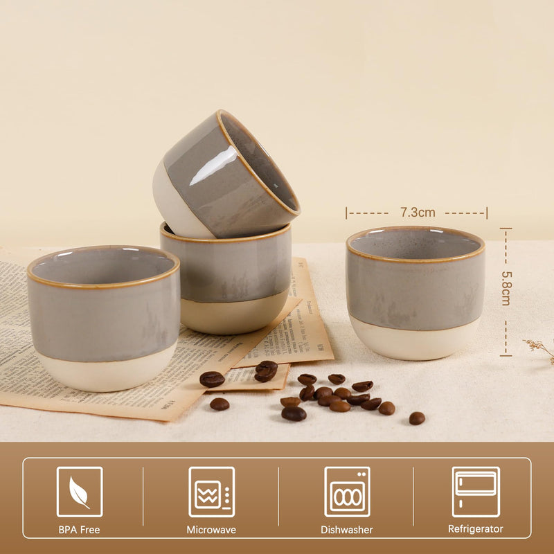 Ceramic Espresso Cups Set of 4, 5oz Espresso Coffee Mugs, Special Glazed Demitasse Cups Expresso Coffee Cup for Espresso Machine
