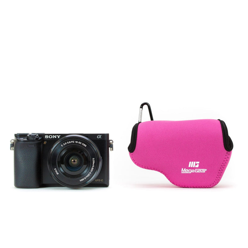 MegaGear MG073 Ultra Light Neoprene Camera Case compatible with Sony Alpha A5100, A5000 with 16-50mm Lens, NEX-5T, NEX-3N, NEX-5R - Hot Pink
