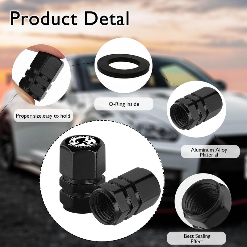 Tire Valve Stem Caps Bigfoot Car Accessories 4-Pack - Aluminum Alloy Rust-Proof Universal Dust Covers Tire Air Cap for Car, SUV, Bike, Motorcycle Bigfoot Gifts for Men Women Black