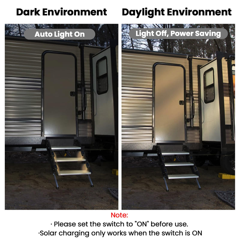 Magnetic Solar RV Step Lights– IP65 Waterproof, No-Wire LED Stair Light Strip for Camper & Trailer, Auto On at Dusk, Easy Install with Magnet & Adhesive, No Drilling (4 Pack)