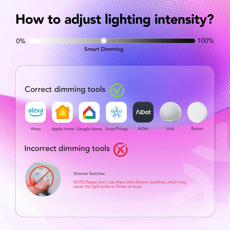 OREiN Matter Smart Light Bulb, Smart Light Bulbs Work with Apple Home, Alexa, Google Home, SmartThings, A19 Color Changing Light Bulbs 2.4Ghz WiFi, 800 Lumens Equivalent 60W 4Pack A19-4Pack