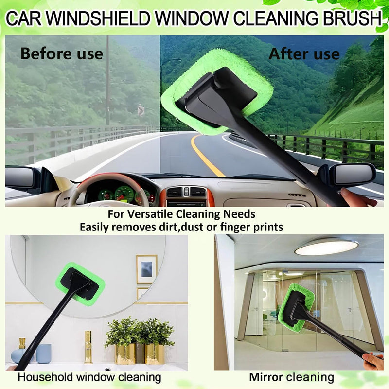 desin Car Windshield Cleaning Tool, Windshield Cleaner with 5 Washable and Reusable Microfiber Pads and Extendable Handle, for Auto Glass Wiper (Green) Green