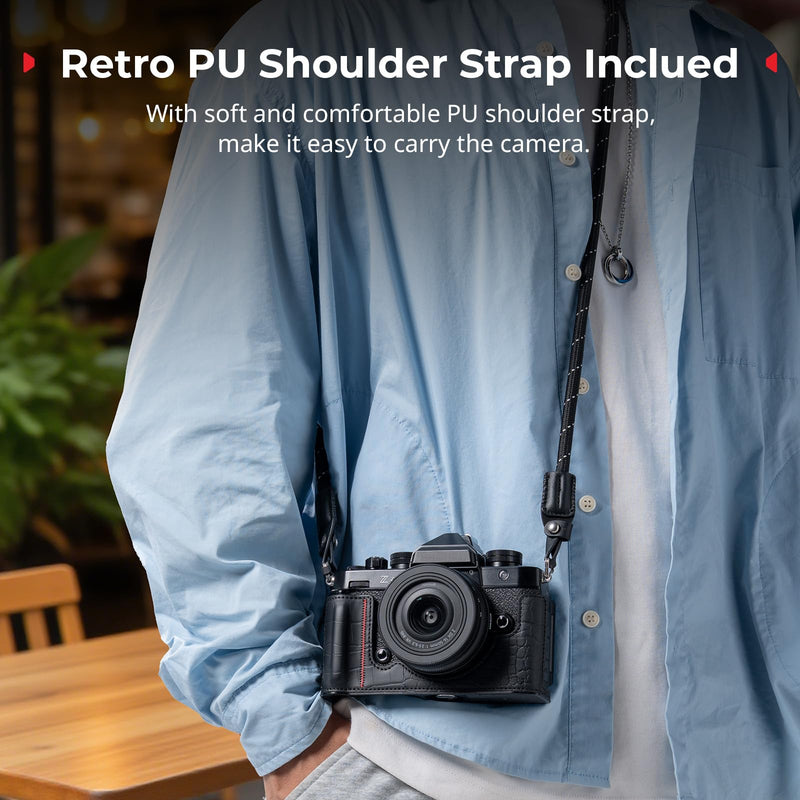 SMALLRIG Camera Case Kit for Nikon Z f, Vintage PU Leather Camera Case Kit with Enhanced Grip, Scratch-Resistant Microfiber Lining, Aluminum Alloy Frame,Shoulder Strap, Black-5095