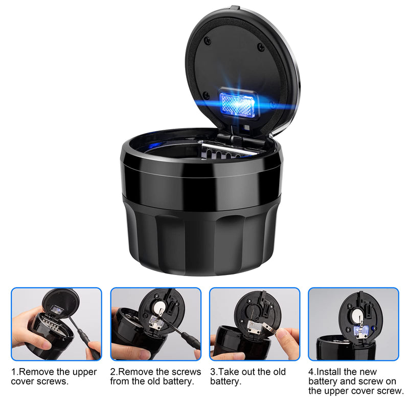 Car Mini Ashtray with Lid Easy Clean Up Detachable Auto Ashtray for Most Car Cup Holder Home Office Black 2