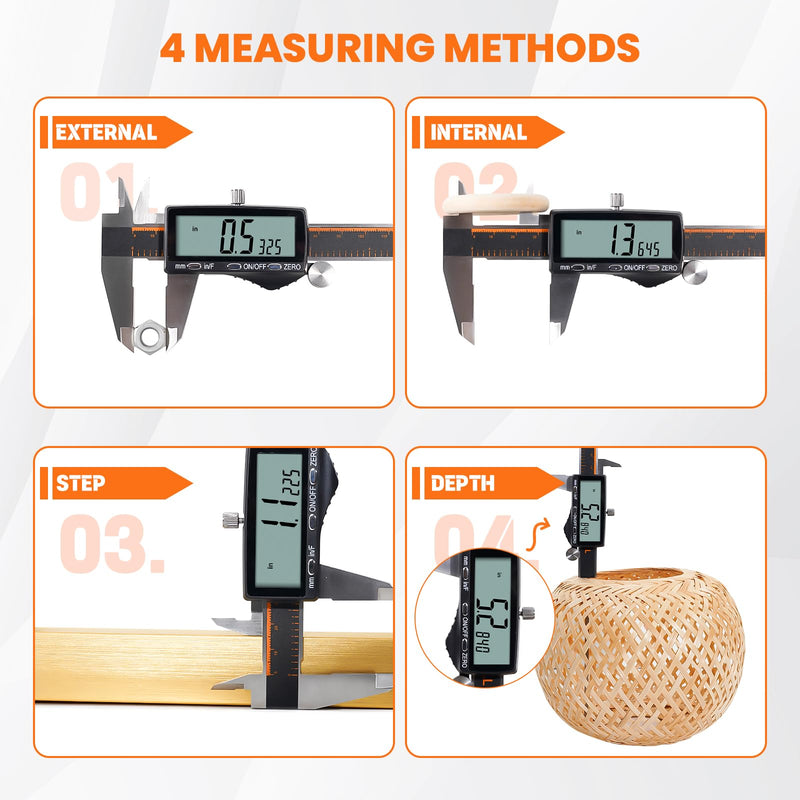 HARDELL Digital Caliper, Rechargeable Calipers with Large LCD Screen, Stainless Steel Caliper Measuring Tool, Auto-Off Micrometer, Inch/MM/Fraction for DIY/Household/3D-printing 6 Inch