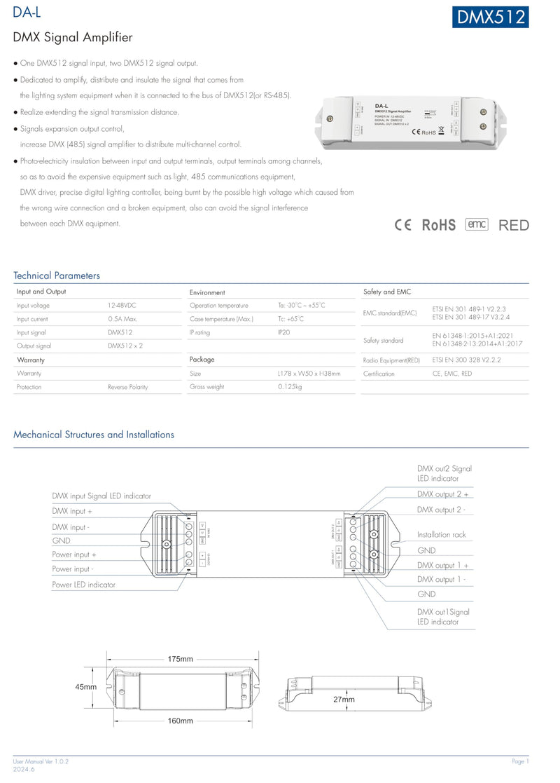 DMX512 to 4CH 0/1-10V Analog Signal DMX 0-10V LED Dimmer RGB/RGBW Controller 4-Channel Dimmer Dl-l