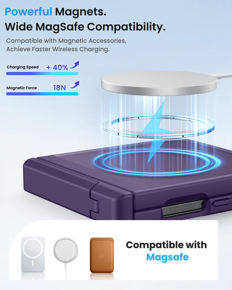 BXYJY for Samsung Galaxy Z Flip 8 Case with Stand, Fit for MagSafe, Purple | Hinge Protector, Outer Screen Protector, Magnetic Slim Translucent Rugged Women Men Protective Phone Case for Samsung Z Flip8 Dark Purple Galaxy Z Flip8