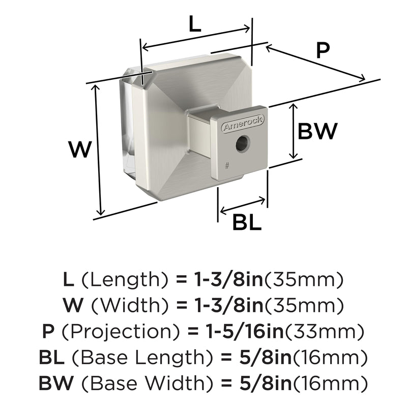 Amerock Glacio 1-3/8 inch (35 mm) Length Clear/Satin Nickel Cabinet Knob, BP36975CG10
