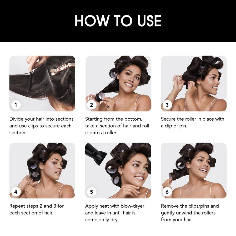 18pcs Hair Rollers,Self Grip Thermal Curlers for Long Short Hair | Ceramic Ionic Thermal Hair Rollers for Hair Volume,Blowout styling Look,to Sleep In,Salon Quality Heatless Curls(Black) Dark Black
