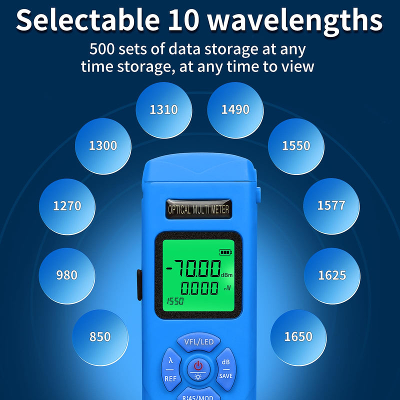 Rechargeable Fiber Optic Power Meter L-C70 (-70 - +10 dBm) Mini Fiber Optic Cable Tester SC/FC/ST 2.5mm Universal Interface, Integrated OPM VFL LED RJ45 Functions, with 1 FC-LC Adapter (OPM-VFL-50) OPM with VFL 50KM
