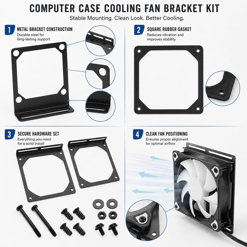 PC Radiating Fan Holder with Vibration Damping Base (120MM Set) | Fan holder with vibration damping pad base helps mount compatible PC case fans and reduce contact vibration For 120mm Fan Set