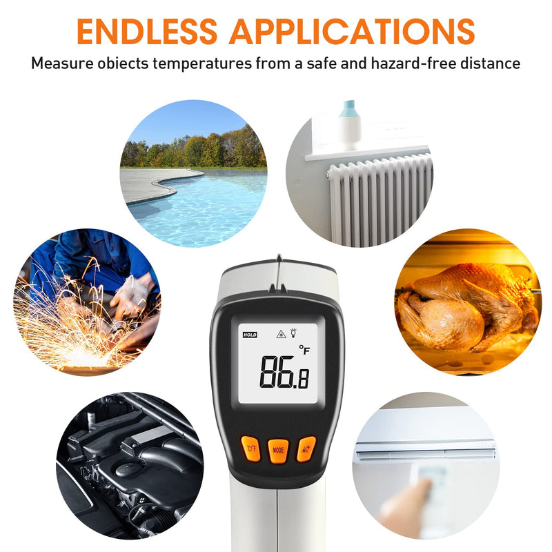 Infrared Thermometer, LEERCHUANG Digital Temperature Gun for Pizza Oven, Non-Contact Laser Thermometer Gun W Adjustable Emissivity for Cooking/Industrial, -58°F ~ 788°F (-50°C ~ 420°C), Gray 788°F-Gray