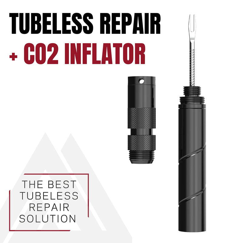 KOM Cycling Tubeless Tire Repair Kit for Bikes 8 Colors! Fixes Mountain Bike and Road Bicycle Tire Punctures Red (PRO with CO2 Inflator)