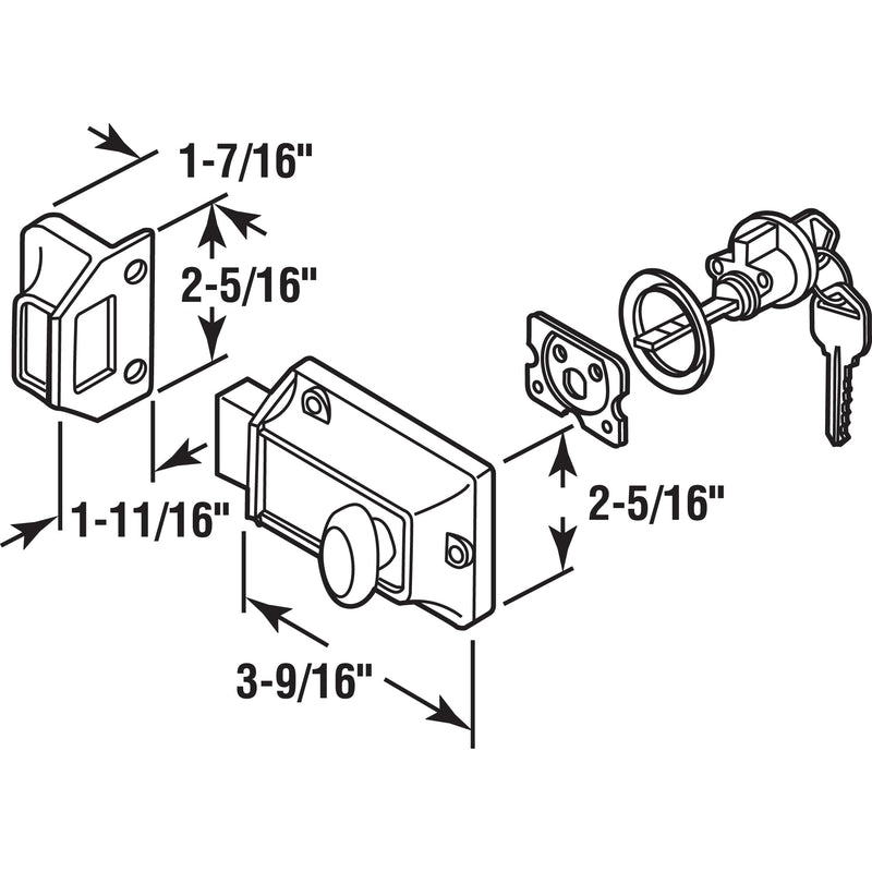 Prime-Line U 9956 Single Cylinder Rim Deadlatch, Diecast, Brass, Night Lock, 2 Keys | Diecast