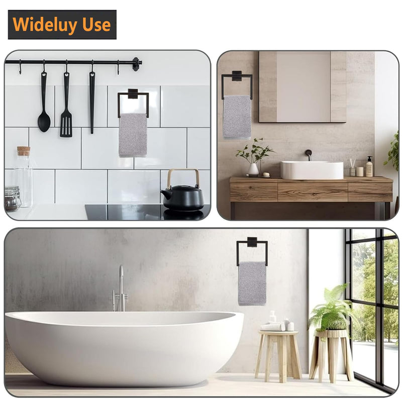 JOPOFI 2-Piece Towel Ring - Thicken Stainless Steel Towel Holder, Towel Racks for Bathroom, Square Modern Design Hand Towel Holder, Contemporary Hand Towel Bar - Matte Black 2PCS