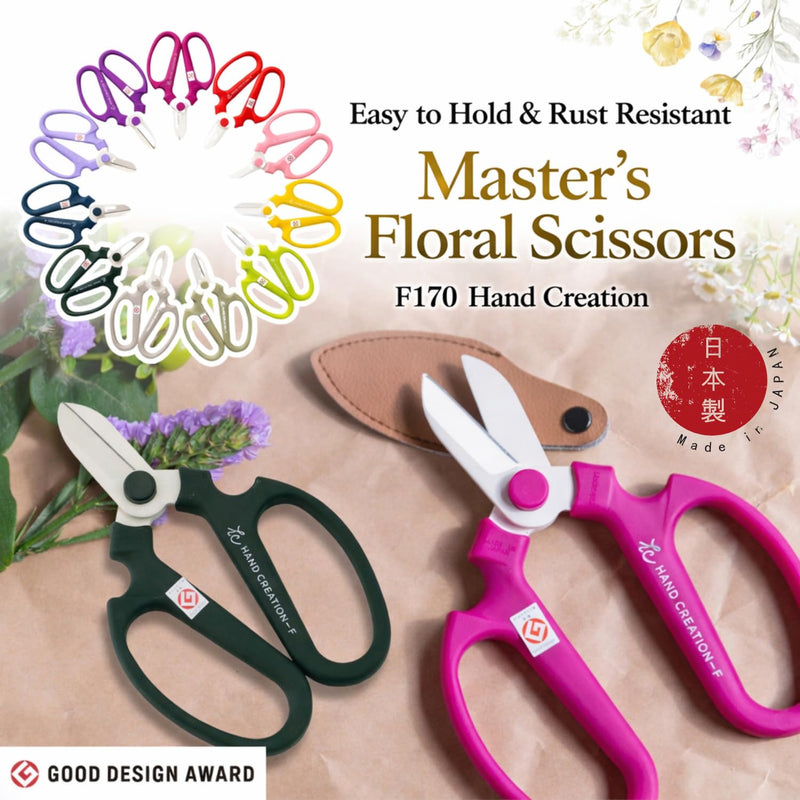 Japanese Floral Scissors - SAKAGEN Hand Creation, Professional Ultra Sharp Flower Shears for Floral Design, Ikebana & Gardening, Made in Japan, F-170 (Moss Green) Moss Green