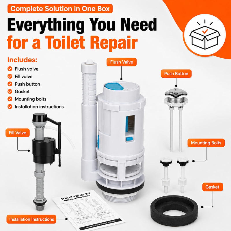 3 Inch Dual Flush Valve Replacement Kit for 2-Piece Toilets, Compatible with Glacier Bay, Toto, WaterRidge, AquaSource& More, Complete Toilet Repair Kit to Fix Leaks, Weak Flush & Wobbling (3 inch) 3 Inch