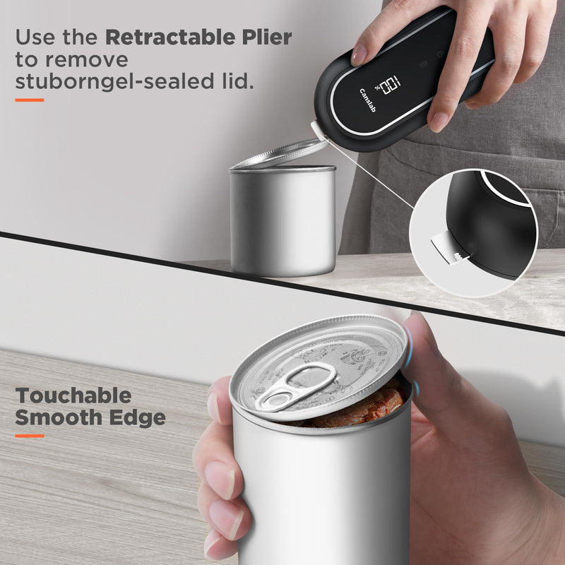 Canslab Turbo Rechargeable Can Opener - Professional Grade Blade, Auto-Stop, LED Battery Life Display, Wall-mountable, Side Cut Electric Can Opener for Smooth Edge, Hands-free Operation,USB-C Charging Black