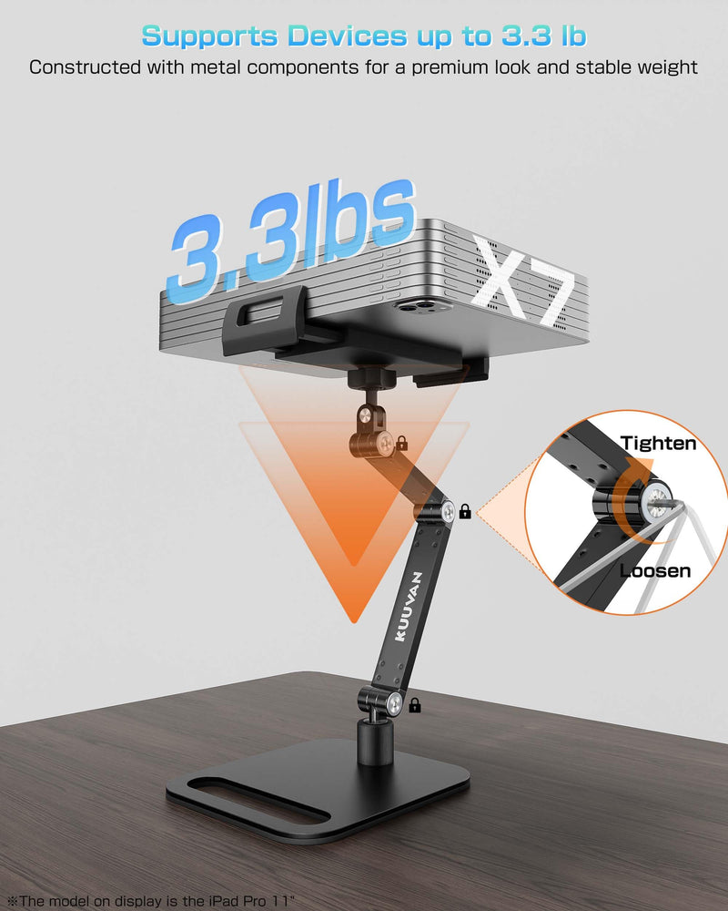 Tablet Stand Holder for iPad, Portable Monitor Stand Holder 15.6'',17.3'', Aluminum Alloy Foldable Arm Mount with 360° Swivel Desk Mount Compatible with 4.7-17.3inch Tablet, Cell Phone (Black) Black