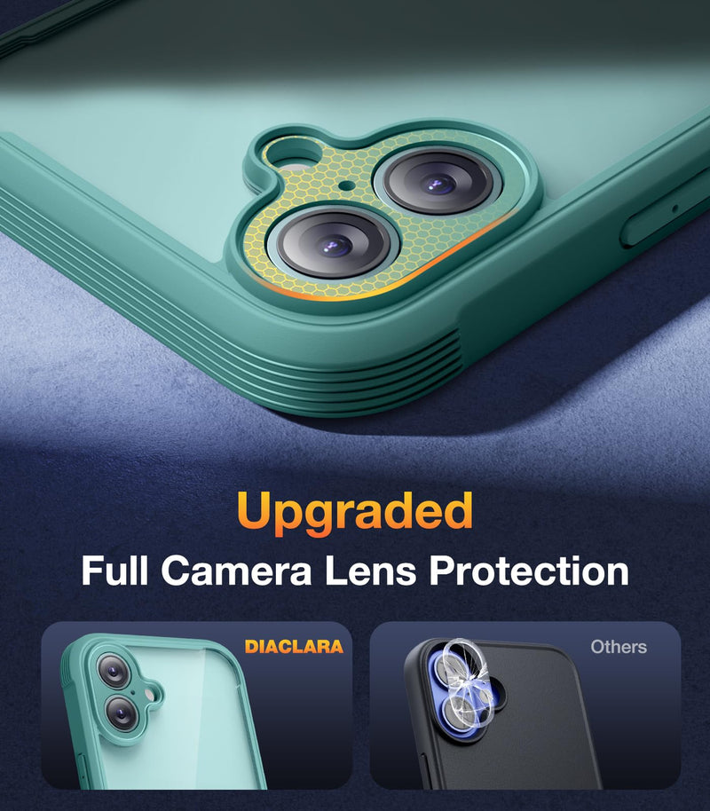 Diaclara Designed for iPhone 16 Case 6.1 Inch,Upgraded [Full Camera Protection] Full Body Rugged Clear Bumper Case with Built-in Privacy Screen Protector for iPhone 16,Green Dark Shadow Teal