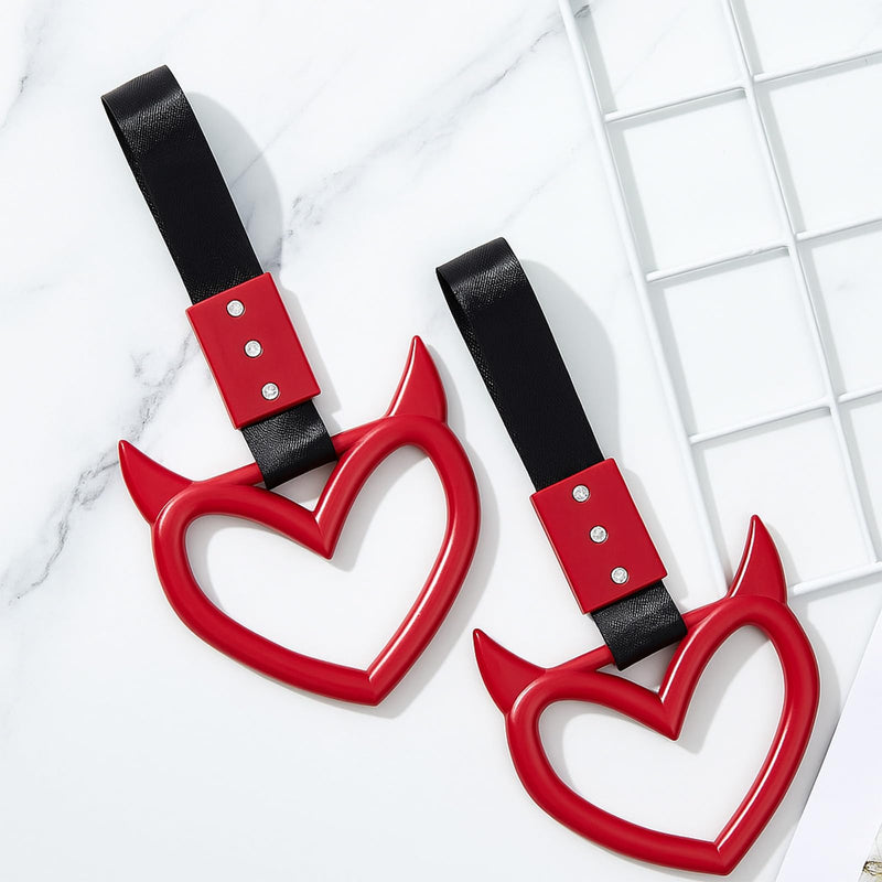 Fabbay 2 Pieces Heart Handle Keychains Car Accessory Heart Hand Strap Drift Charm for Car Interior Exterior Decoration(Red,Devil Style) Red Devil Style